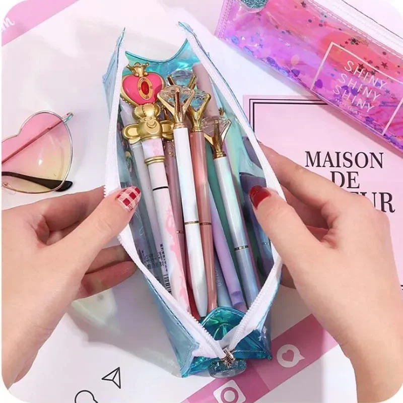 Simple Transparent Pencil Bag Creative Small Fresh Students with Laser Pencil Box 1Pcs