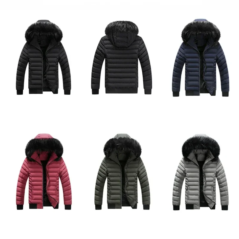 2024 Winter Parka Men's Casual Thick Warm Big Wool Collar Hooded Coat Male Retro Splicing Windproof Down Cotton Padded Jacket