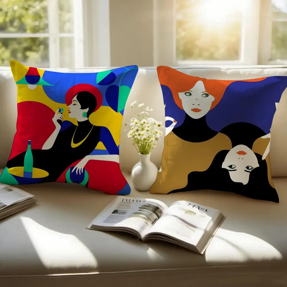 Minimal French Abstract Art M-Malika Favre Cushion Cover Pillowcase Anti-dustmite Invisible Zipper Short Plush Sofa Cushion