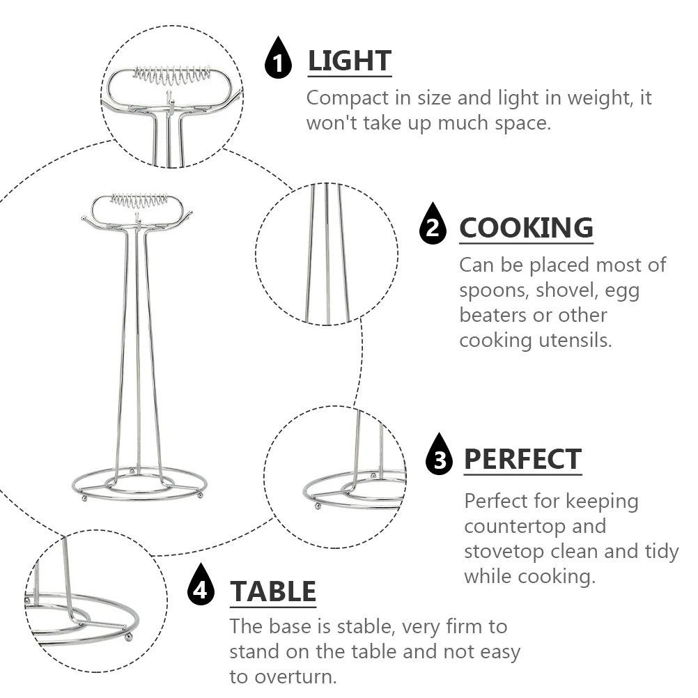 

Stainless Steel Cooking Utensils Hanging Rack Spatula Storage Holder Kitchen Gadget Organizer Compact Stable Stand For Spoons