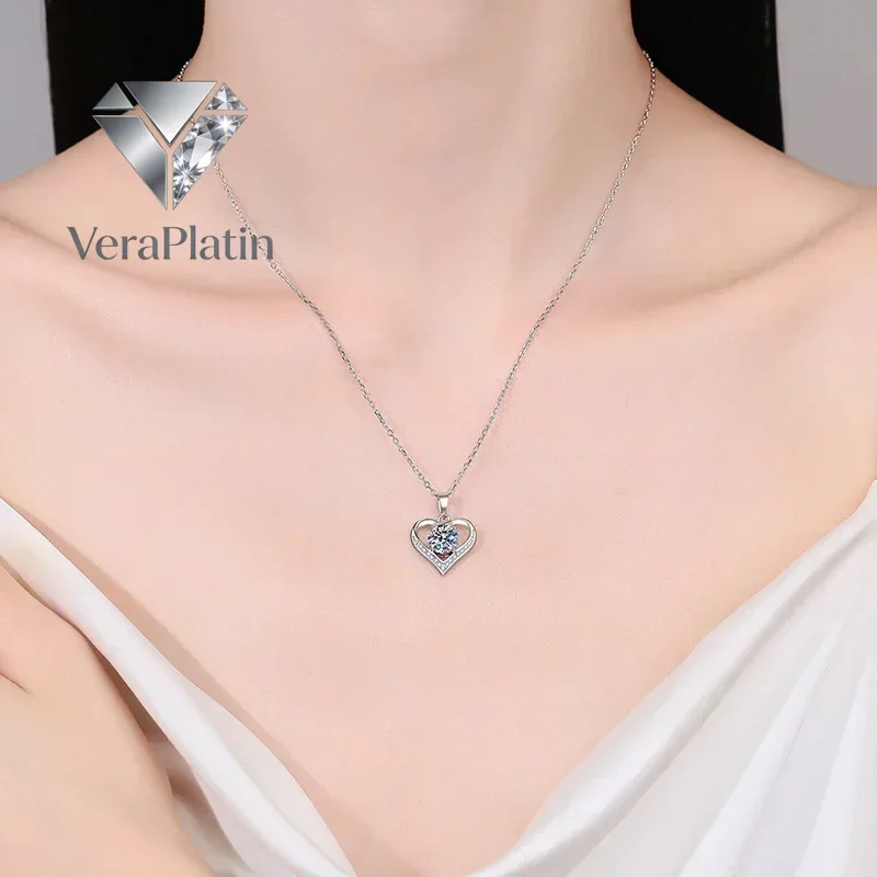 

Колье VeraPlatin на День святого Валентина из белого золота 18 карат для женщин, с подвеской из муассанита 1 карат, платина PT950, подарок для дочери