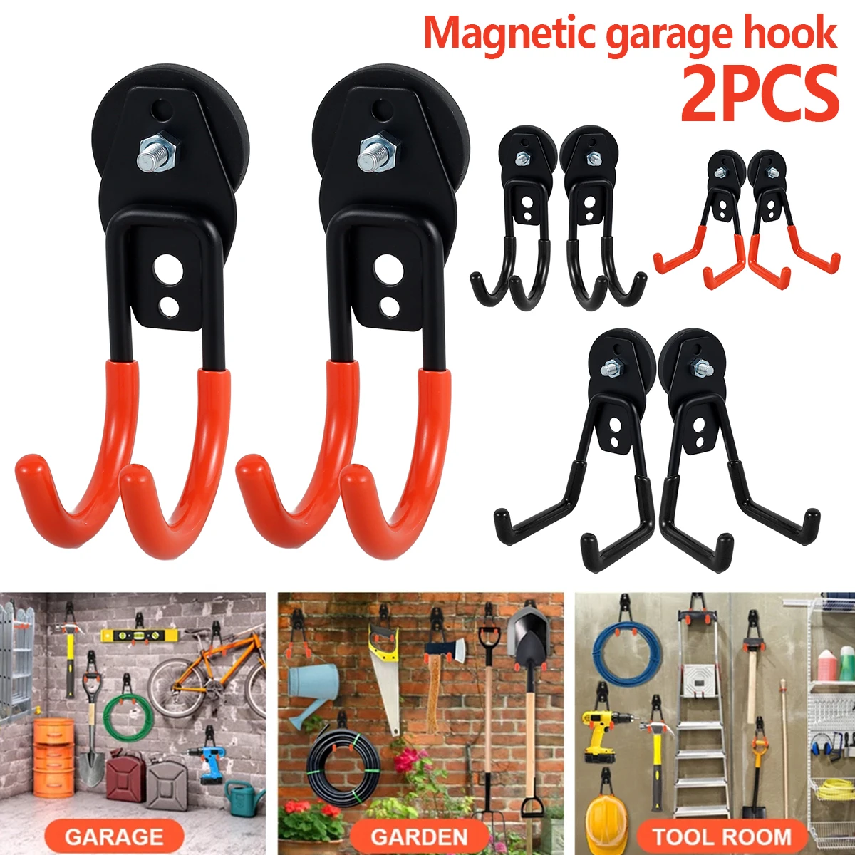 2Pcs Heavy Duty Magnetic Garage Hooks Hangers with Anti-Slide Coating Strong Magnets Metal Hooks Utility Magnetic Organiza Tool