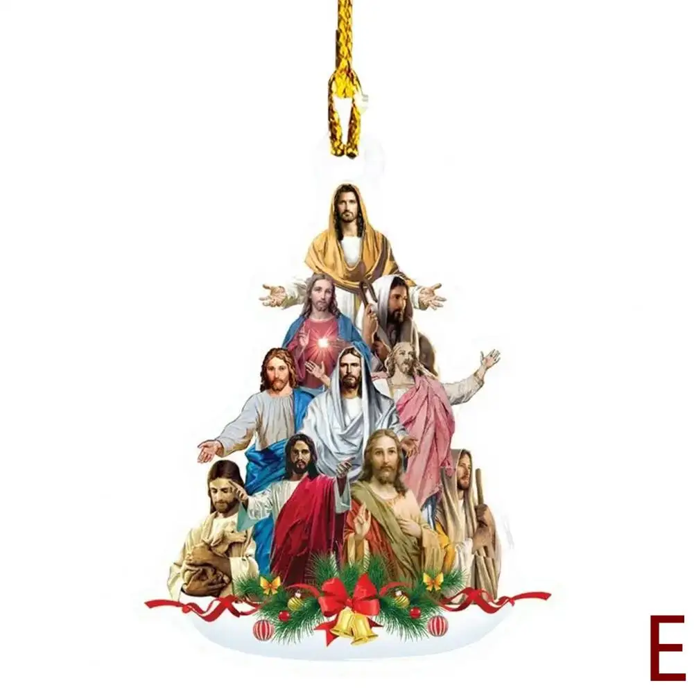Árvore de natal pendurado ornamento forma de árvore decoração acrílica 2d animais planos empilhados pingente para festas decoração de casa do carro y8m0