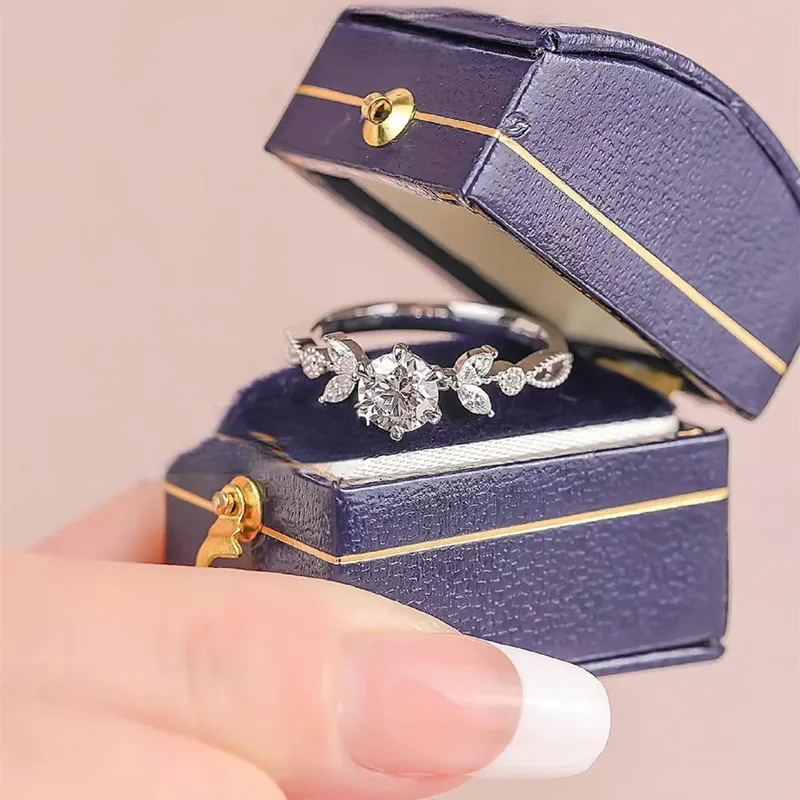 ورقة خاتم الزواج 1ct مويسانيتي مع شهادة GRA S925 فضة زهرة خواتم مقاوم للماء لطيف الخلود الفرقة للنساء #3