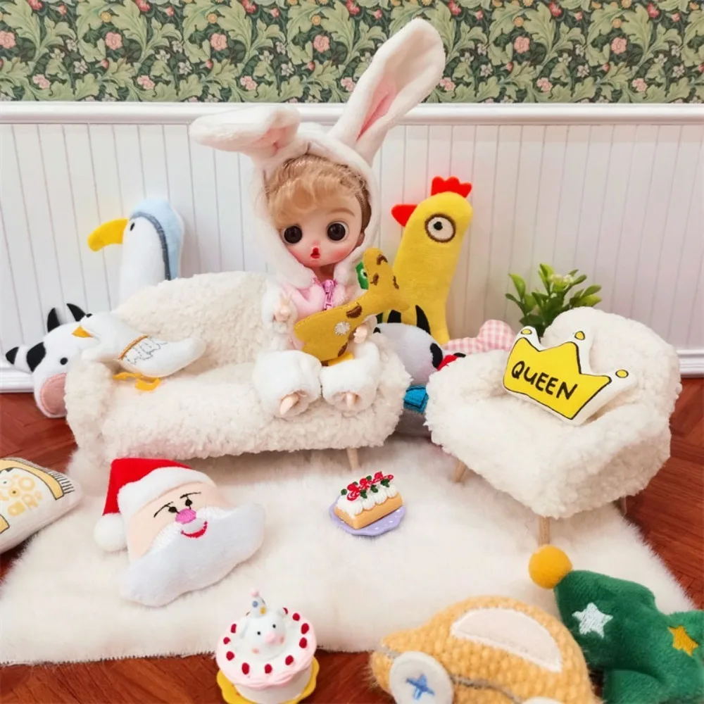 

1/12 Dollhouse Dollhouse Plush Sofa Scene Model Furniture Model Vintage Dollhouse Sofa Cute Vintage Miniature Single/Double Sofa