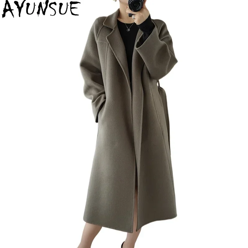 AYUNSUE 100% Wool Coats Woman Long Jackets Women’s Fashion Autumn Winter Clothes High Quality Cashmere Coat Women пальто 2024