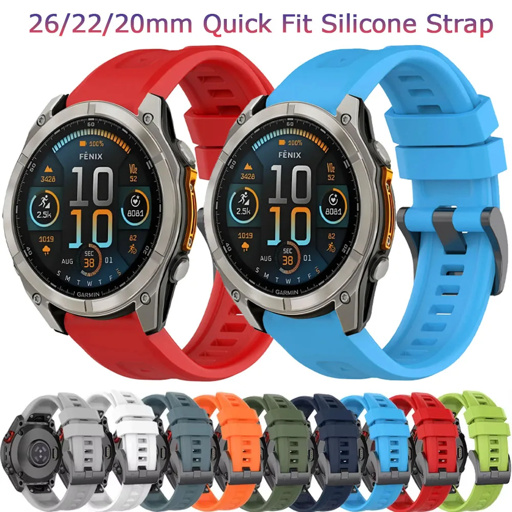 

26/22/20mm Quick Fit Silicone Strap For Garmin Forerunner 965/955 Comfortable Wristband Fenix 8/Tactix 8/Enduro3/Fenix E 7X Belt