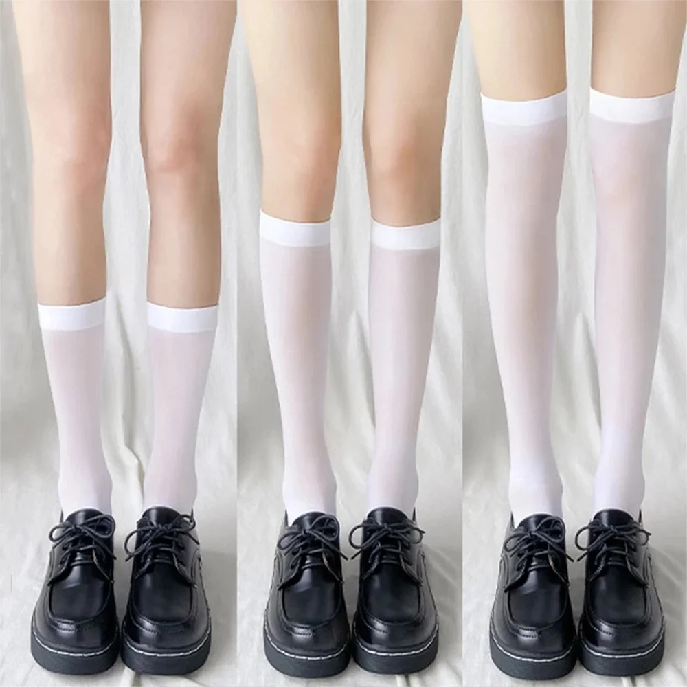 Women's Lolita Sexy Stockings Gothic Y2k Solid Color Black White Long Socks Japanese School Girls Over Knee Thigh High Stocking