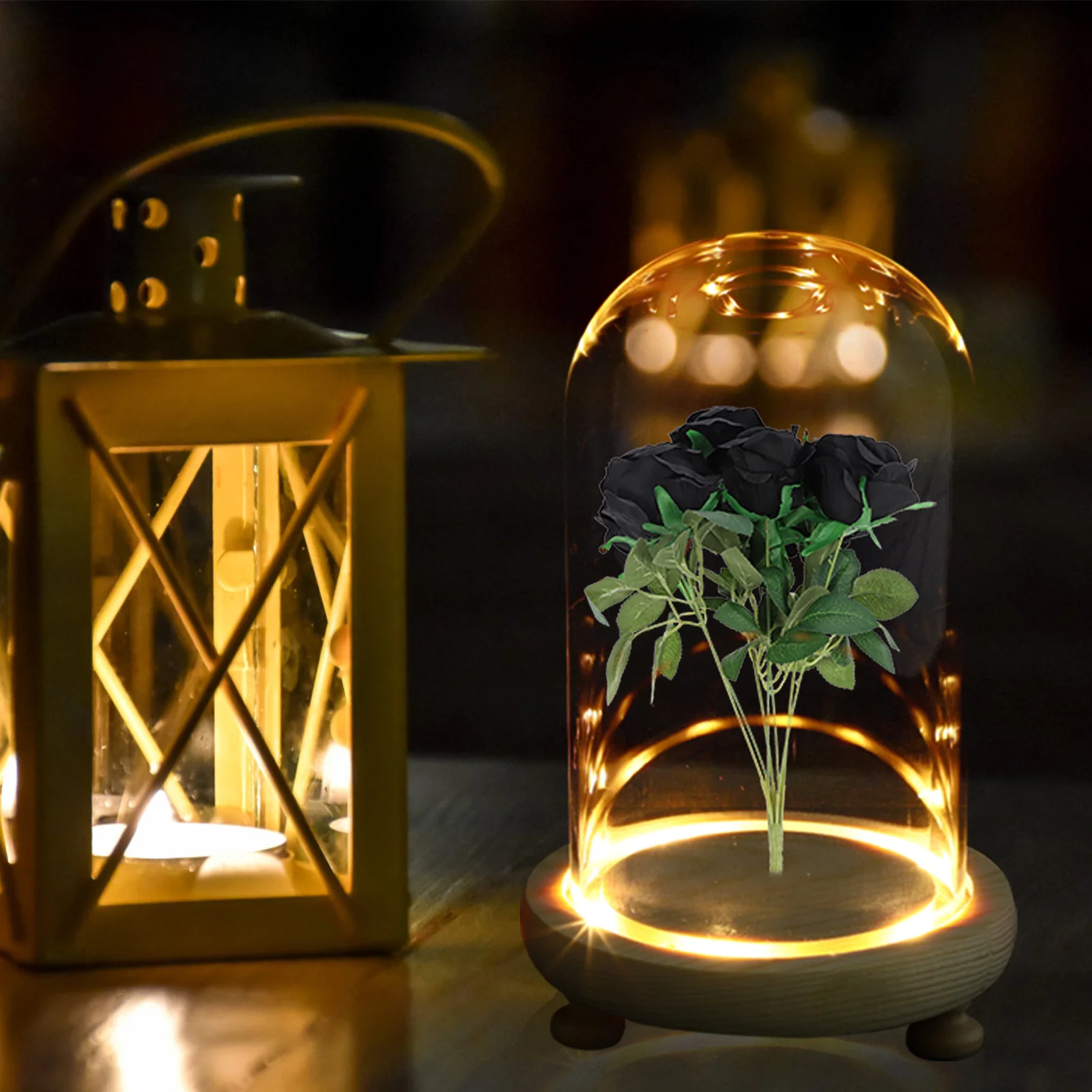 

1 Set Preserved Flower Glass Cover Creative Desktop Decor Fine Workmanship Flat Bottom Stable Non-Deformable Vivid Long Lasting