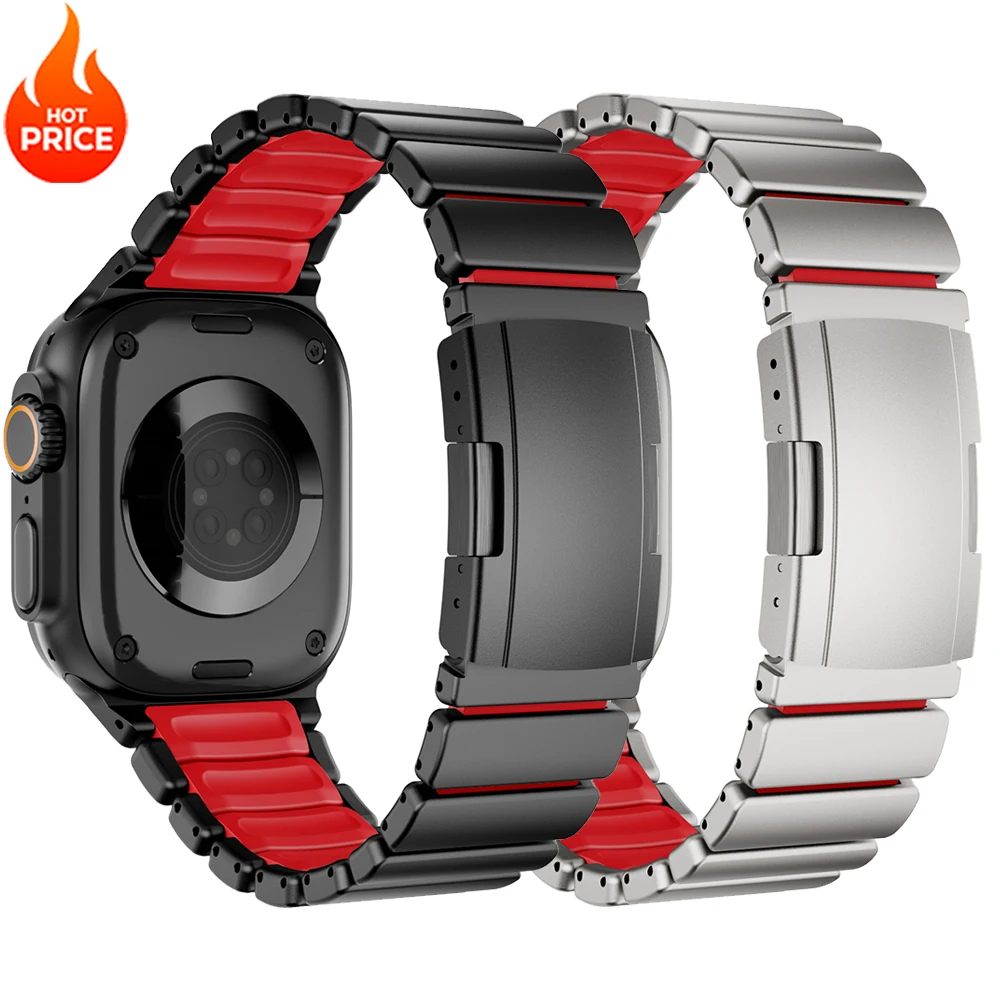 

Роскошный титановый силиконовый ремешок для Apple Watch Ultra 3/2 49 мм, 46 мм, 45 мм, 44 мм, 42 мм, браслет для Iwatch Series 11, 10, 9, 8, 7, 6, SE, 5