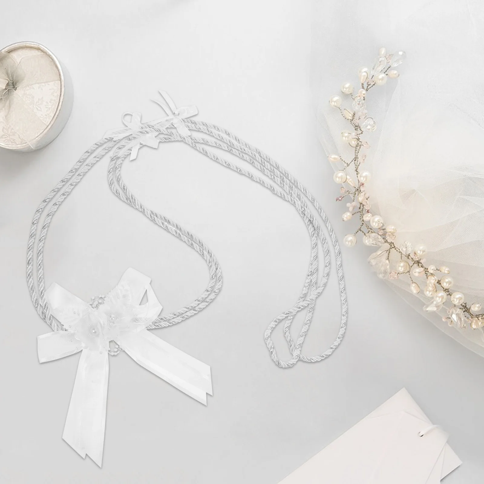 

Church Wedding Lasso Rope White Bow Pearl Bridal Ceremony Cord Simulated Leaf Vine Cotton Handfasting Rope For Unity Ritual
