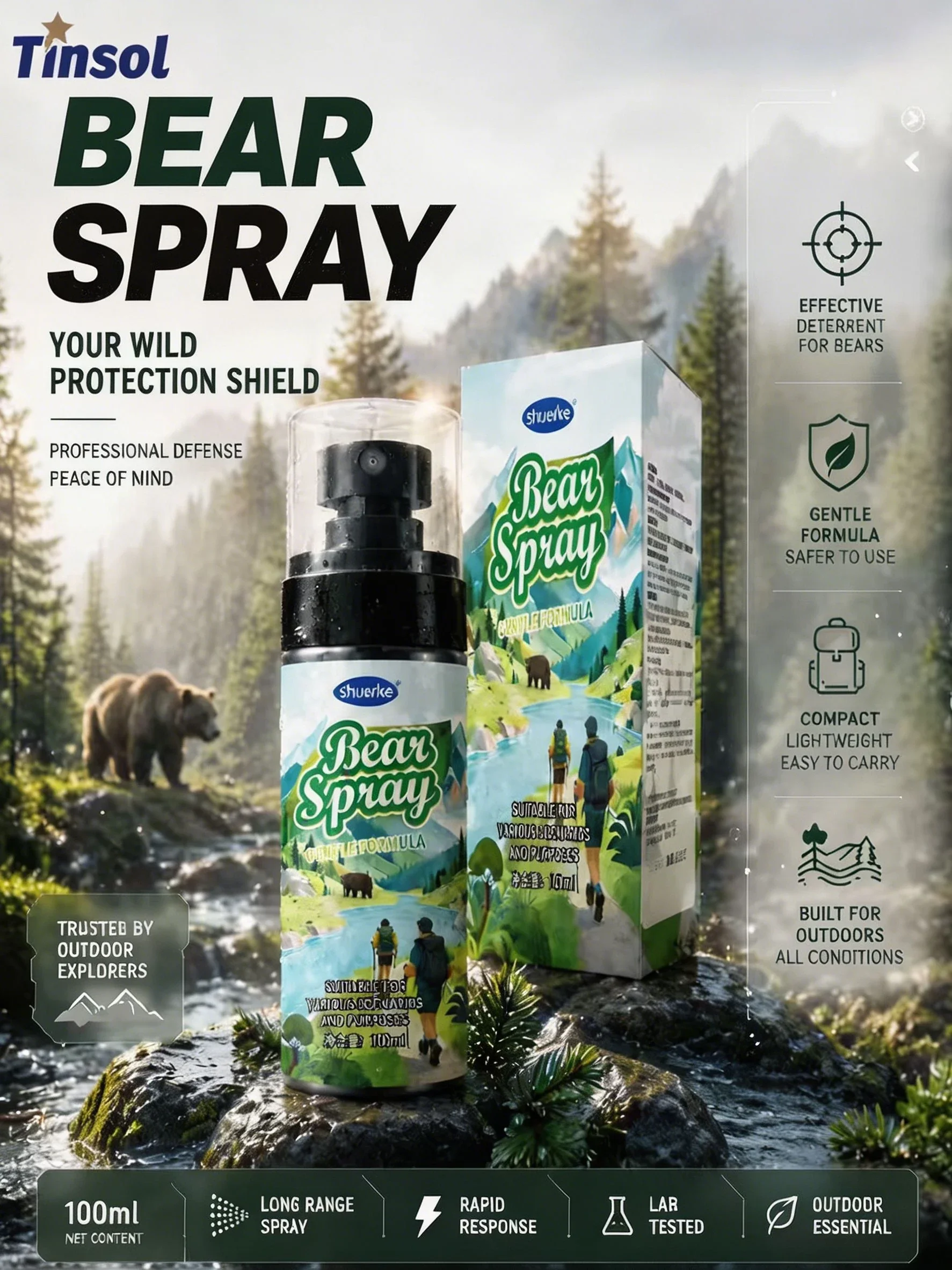 2026 Neues Bären- und Hundeabwehrmittel Pfefferöl Nicht-tödlich 100ml Wildtier-Repellentspray mit Sicherheitsverschluss Camping Wandern Waldtier-Ausrüstung – Detail 1