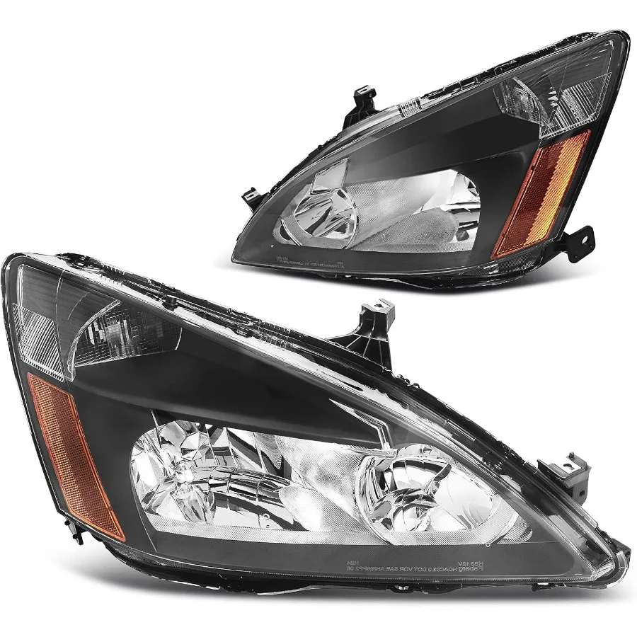 

Headlight Assembly Compatible with 03-07 2003 2004 2005 2006 2007 Accord Replacement Headlamps Amber Reflector Black Housing