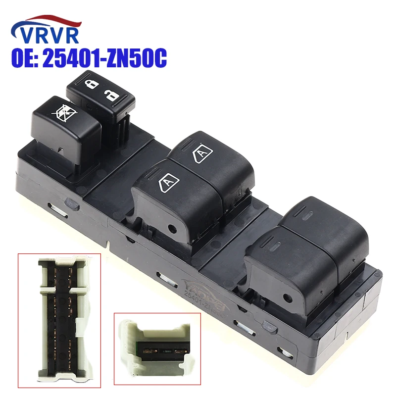 VRVR 25401-ZN50C 25401ZN50C 2+ 14 Pins 25401-9N00C Electric Master Power Window Switch 25401-JA01A For 2007-2012 Nissan Altima