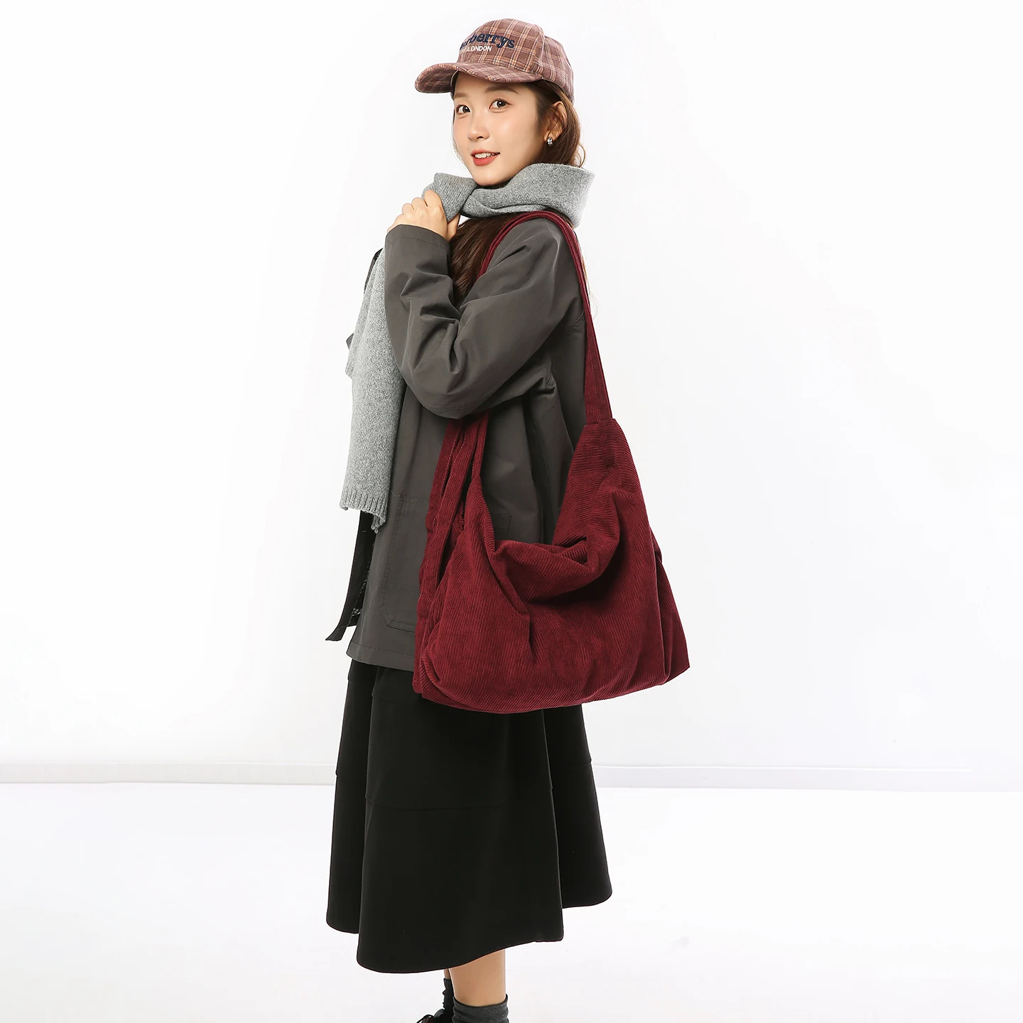 

Roomy Corduroy Women's Bag 2-in-1 Messenger Bag Y2K Eco Bag Korean Shopper Shoulder Bag Convertible Handbag Student Satchel Ins