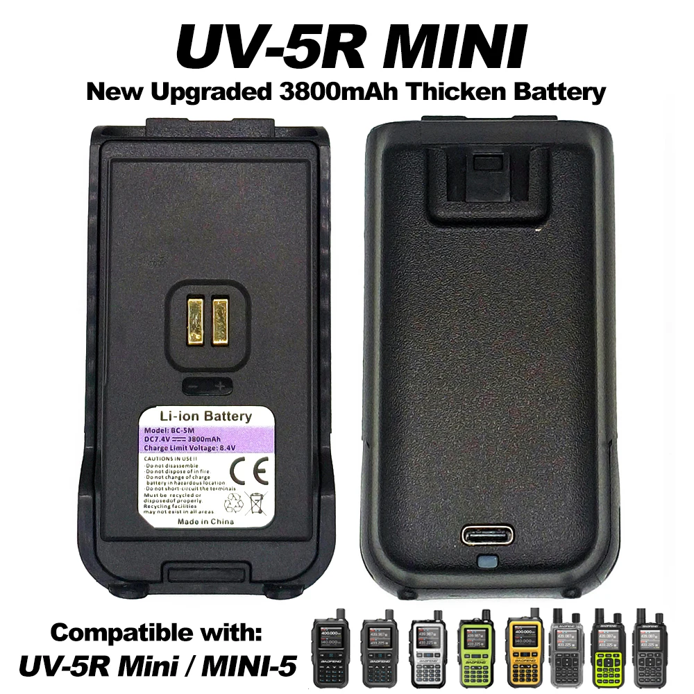 BC-5M Walkie Talkie Li-Ion Battery New Upgraded 3800mAh Thicken Battery For BAOFENG UV-5RMINI MINI-5 Two Way Radios Extra Parts