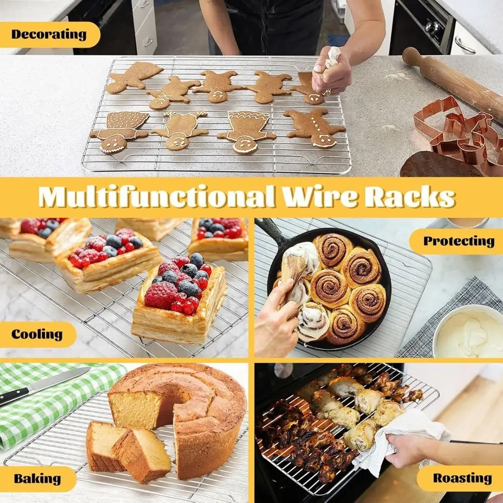 New Stainless Steel Cooling Rack Dense Wires Easy to Clean BBQ Rack Smooth Edge Barbecue Cooking Mesh Shelf Baking