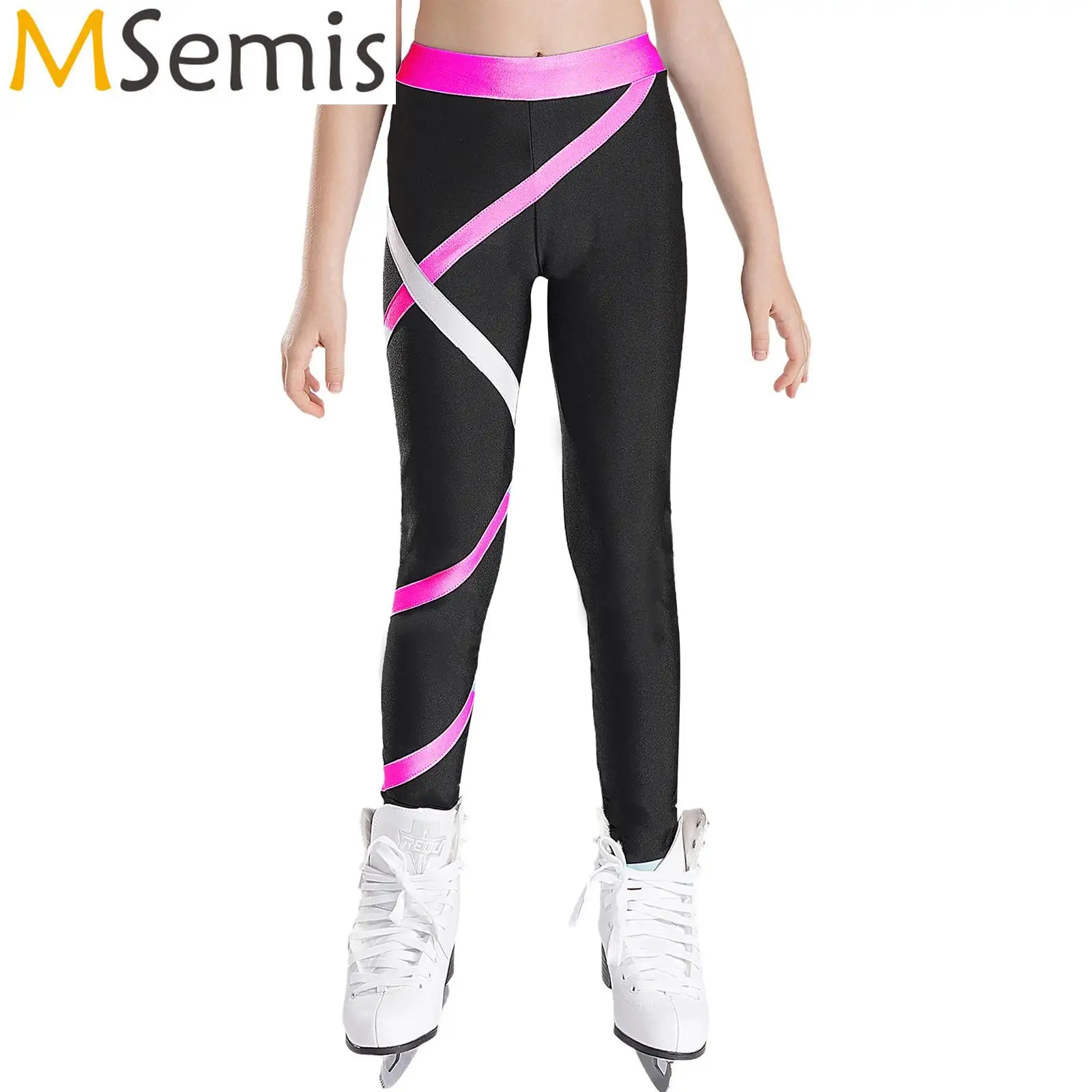 Kids Girls Gymnastics Figure Ice Skating Pants Close-fitting Stretchy Sport Bottoms Leggings Children Ballet Trousers Dance Wear