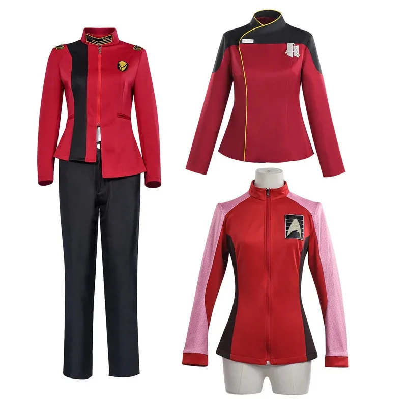 Disfraz de estrella de cine Temporada 4, disfraz de Kirk Michael Burnham Trek, traje rojo para mujer, uniforme de capitán de Carnaval de Halloween