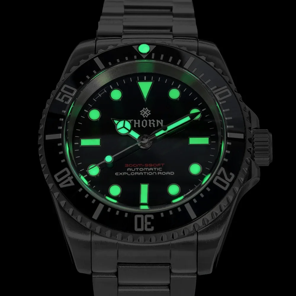 Thorn-Men's Diver Watch, mostrador preto, moldura cerâmica, Titanium Case, NH35 Movimento automático, 30Bar, válvula de hélio, luminosa, 40mm