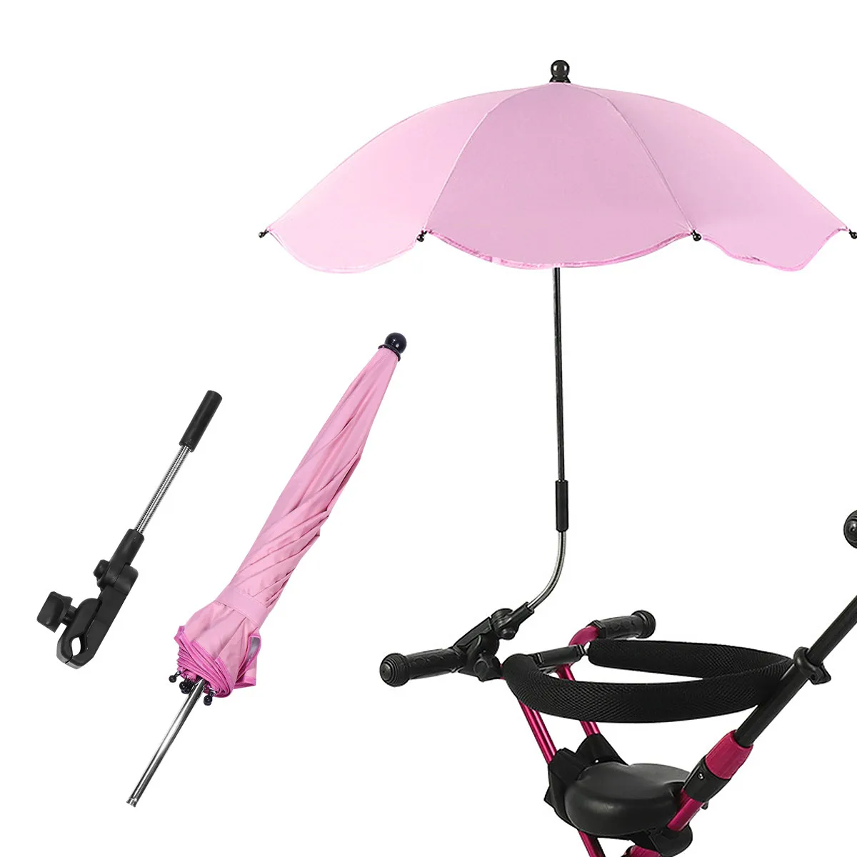 

Pink Stroller Sun Umbrella Strong Frame Baby Cart Shade for Hot Weather Outdoor Walking Comfortable Infant Carriage