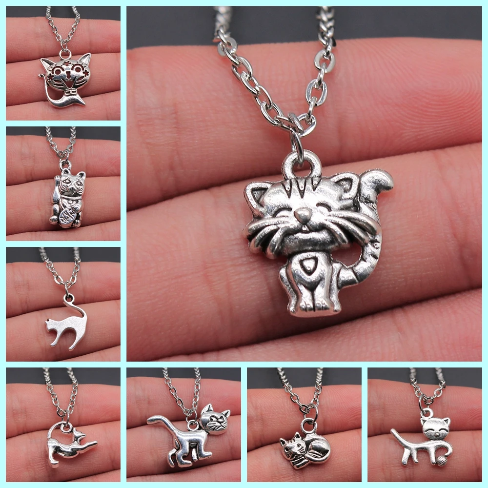 Cute Cats Pendant Necklace Lucky Cat Bring Money Pendant Necklaces Pet Cat Jewelry Gift Necklace For Women Men Boy Girls