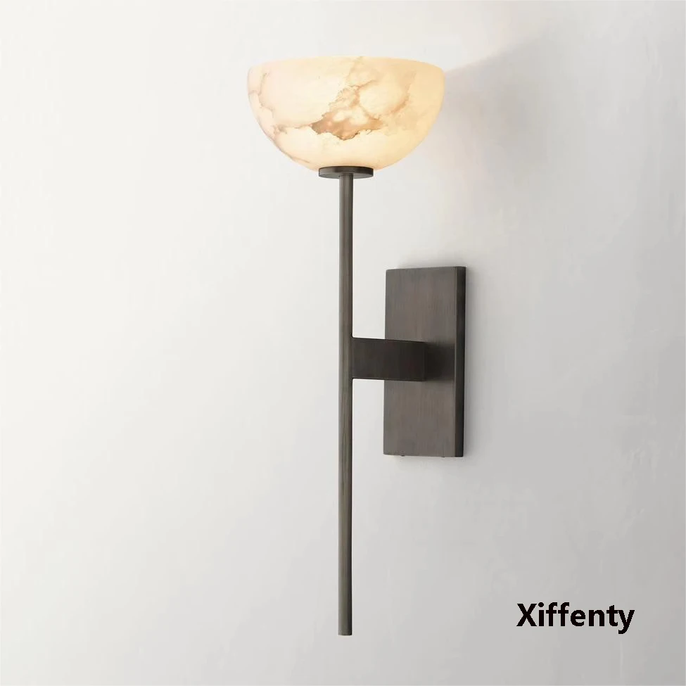 

Spanish Marble Full Copper Wall Light for Living Room Study Background Wall Modern Light Luxury Bedroom Bedside Wall Lamp