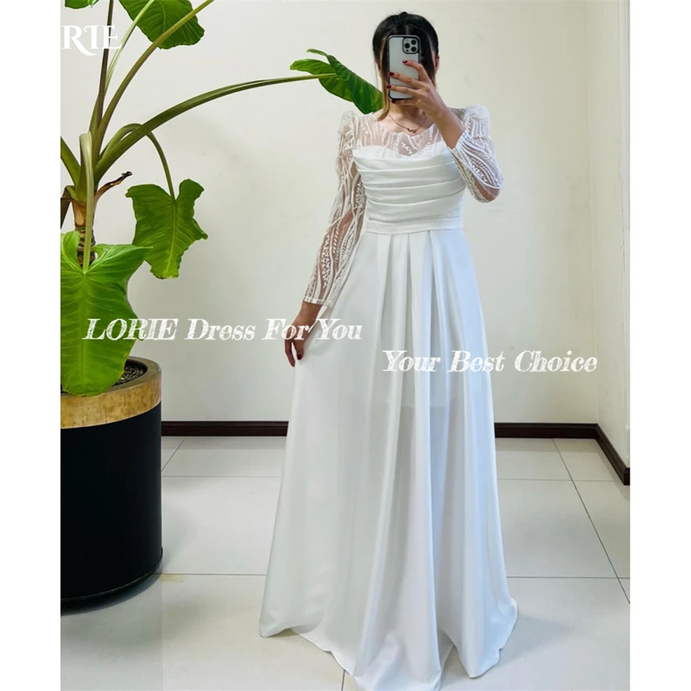 LORIE Elegant Glitter Lace Formal Prom Dresses A-Line Pleated O-Neck Cap Sleeves Evening Dress Arabia Dubai Bride Party Gowns