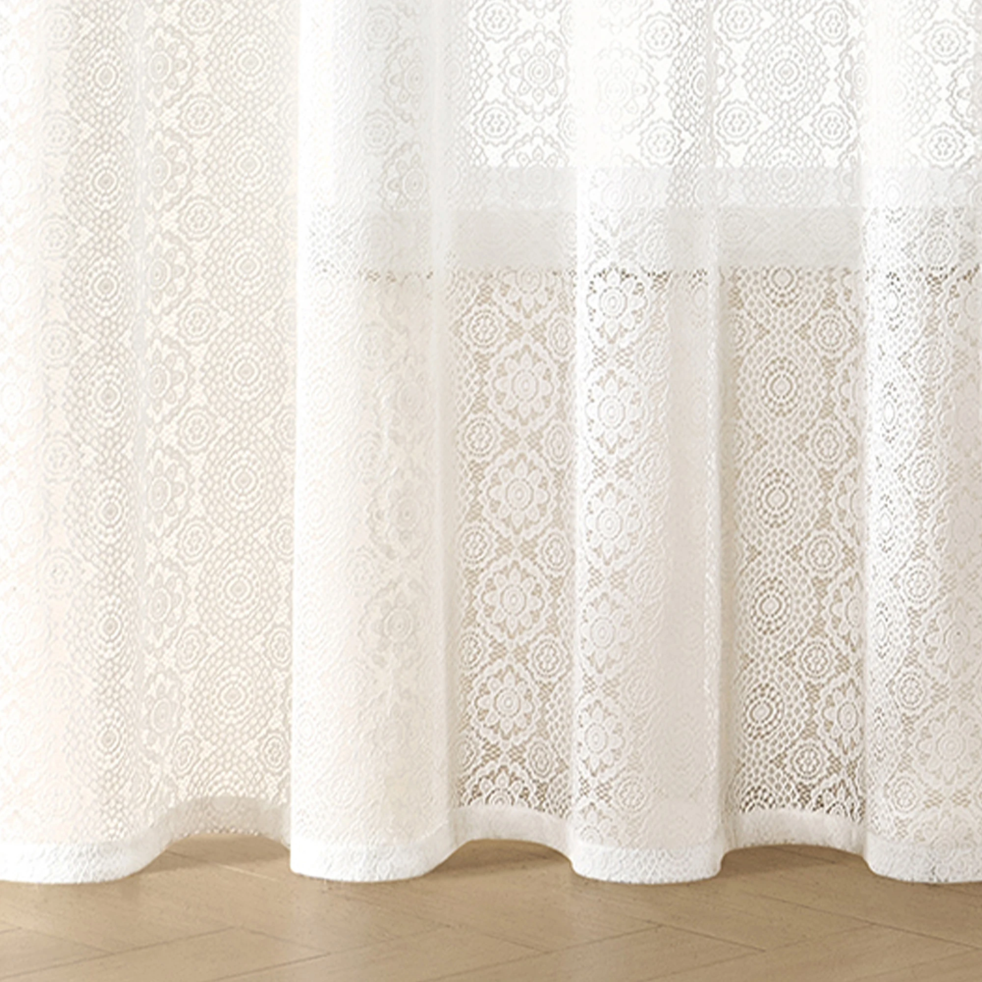 Pannello per tende in pizzo trasparente con ricamo floreale vintage sole - Privacy e filtraggio della luce, lavabile in lavatrice, perfetto per il balcone vivente