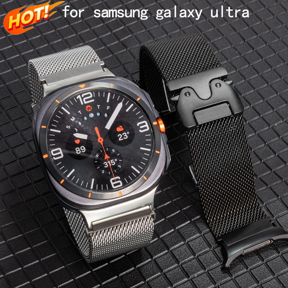 Milanaise-Armband für Samsung Galaxy Ultra Watch 47 mm, luxuriöses Edelstahl-Regenschirm-Schnallenarmband für GALAXY Ultra 47 mm Band
