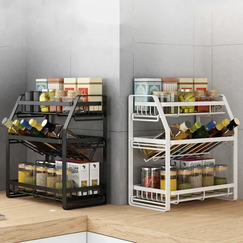 2 Tier Drawer Storage Sliding Cabinet Basket Pull Out Organizer Drawer Ideal Countertop Pantry Under The Sink Desktop Storage