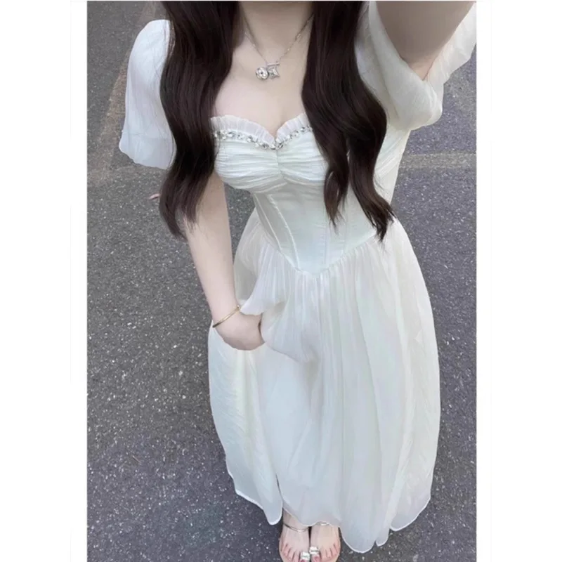 2025 Свадебные платья принцессы с пышными рукавами, трапециевидной формы, с воротником в форме сердца, длиной до пола, с бисером, корейское свадебное платье для фотосессии по индивидуальному заказу