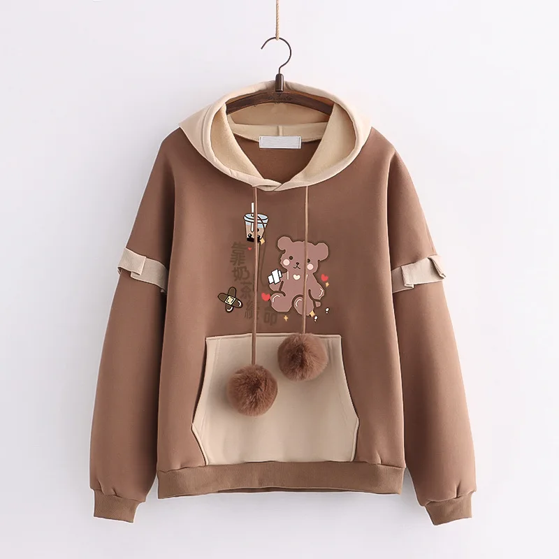 Student Kawaii Hoodies Color Matching Loose Gothic Trend Lolita Jumper Japanese Autumn Winter New Hooded Pullover for Teen Girls