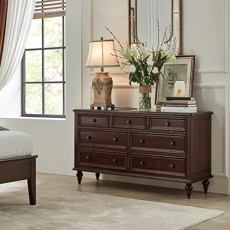 غرفة المعيشة الفرنسية الرجعية الخشب الصلب الصدر الأسود سبعة خزانة الصدر المطبخ الطعام خزانة جانبية خزانة غرفة النوم خزانة #4