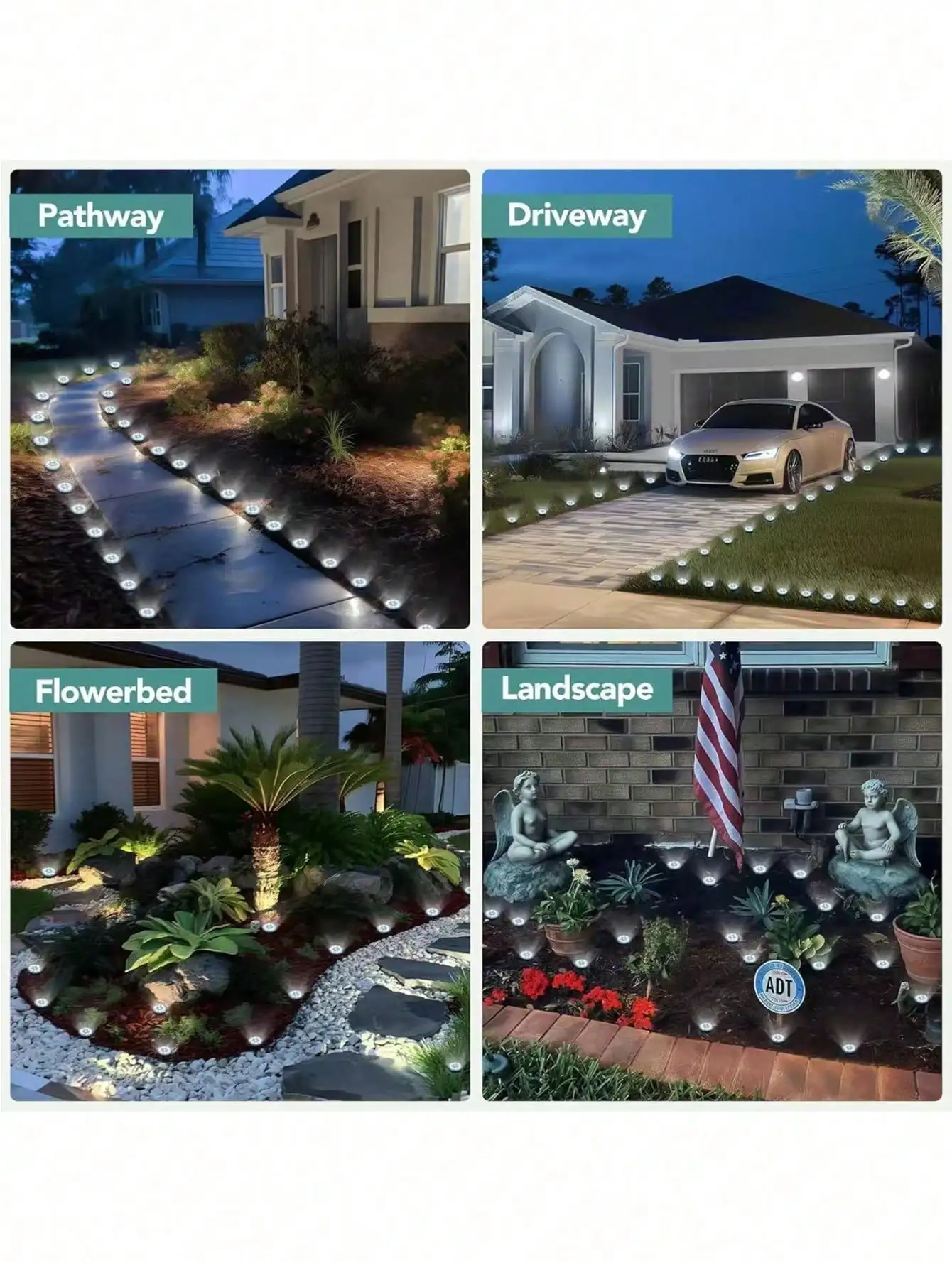 4Pcs Solar Waterproof Ground Plug Lights: 8-LED Disc Lights for Garden/Patio/Lawn/Path/Courtyard