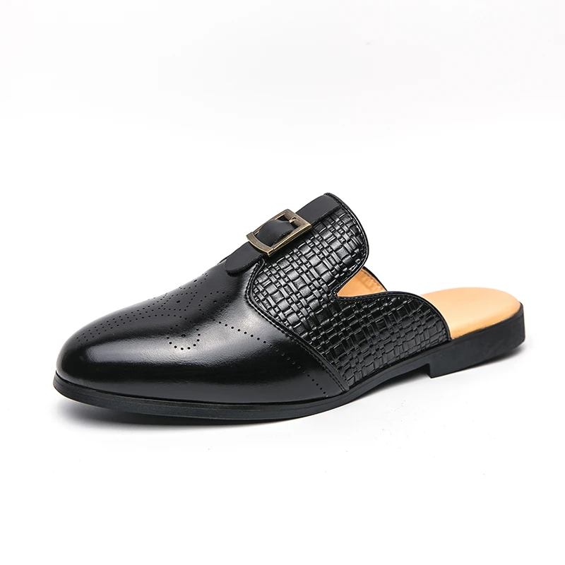 

Luxury Brand Half Drag Casual Sandals Loafers Men Slippers PU Leather Loafers Lazy Penny Shoes High Quality Slip on Mens Shoes