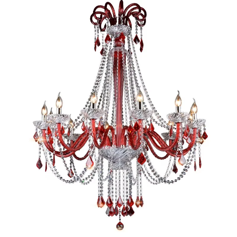 

European Coffee Shop Chandelier Lighting Red Crystal pendant Light Internet Cafes Hotel Banquet Hall Clothing Store Hanging Lamp