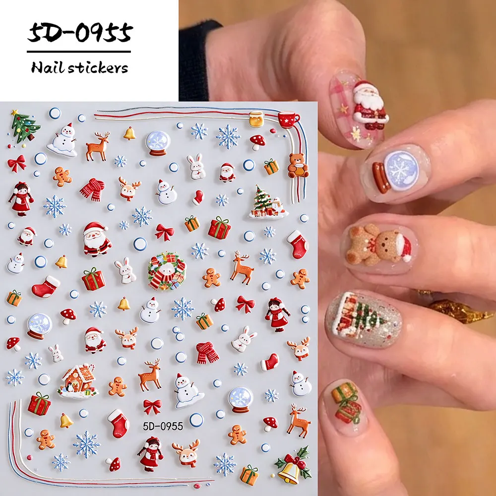 5D reliëf gouden kasteel/slinger/kerstboom nagelstickers witte sneeuwvlokken boog ster nagelstickers zelfklevende kerst nageldecoratie