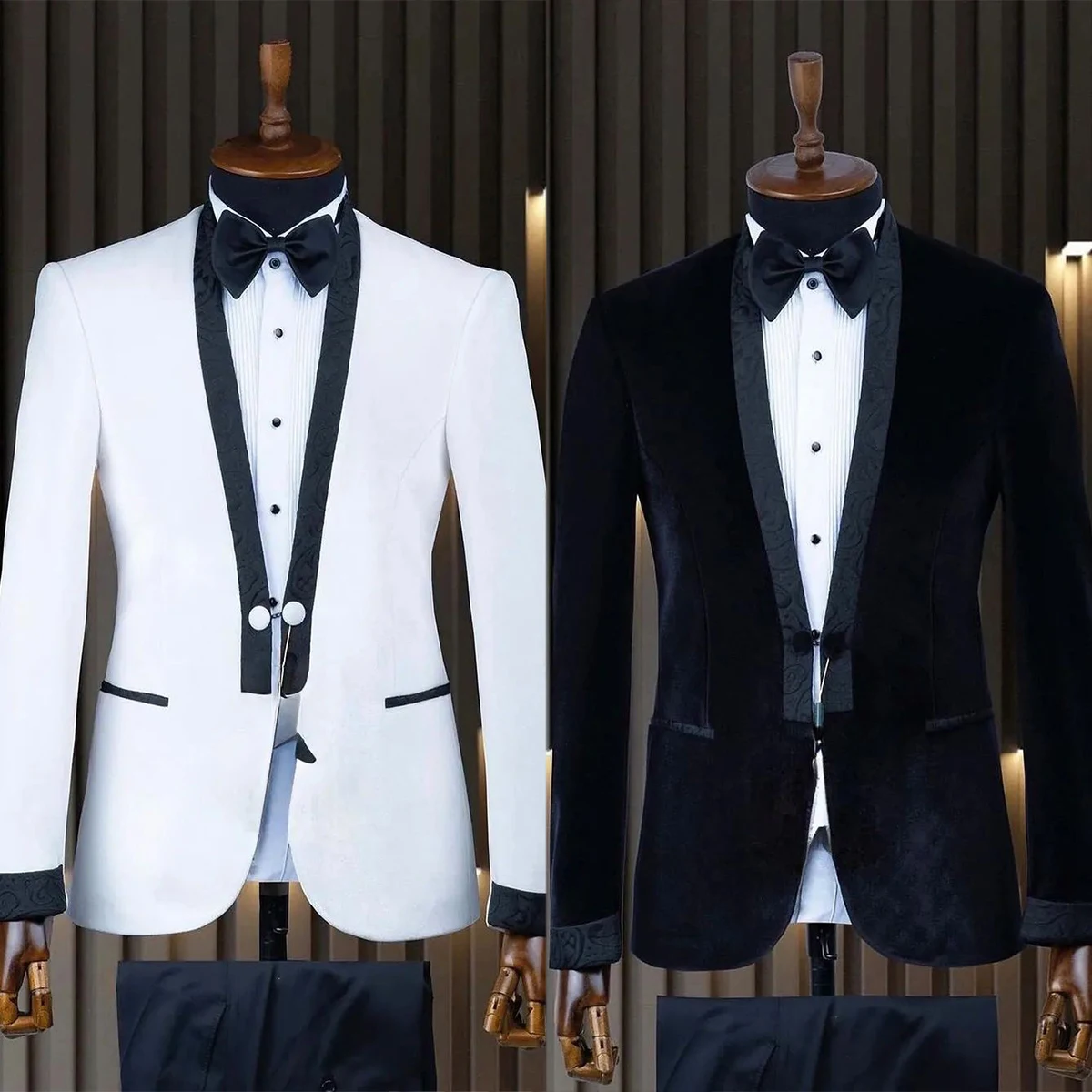 

Wedding Men Suits Groom Wear Bestman Lace Edge Shawl Lapel Jacquard Formal Suit 2 Pieces Blazer+Pant Custom Made