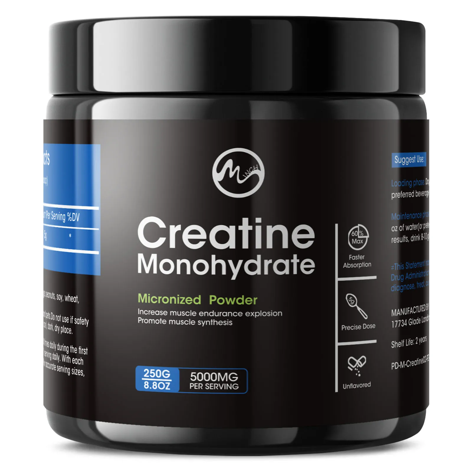 

Minch Creatine Monohydrate Adult Exercise Supplements for Muscle Building Boosts Exercise Performance Tasteless &Fast Dissolving