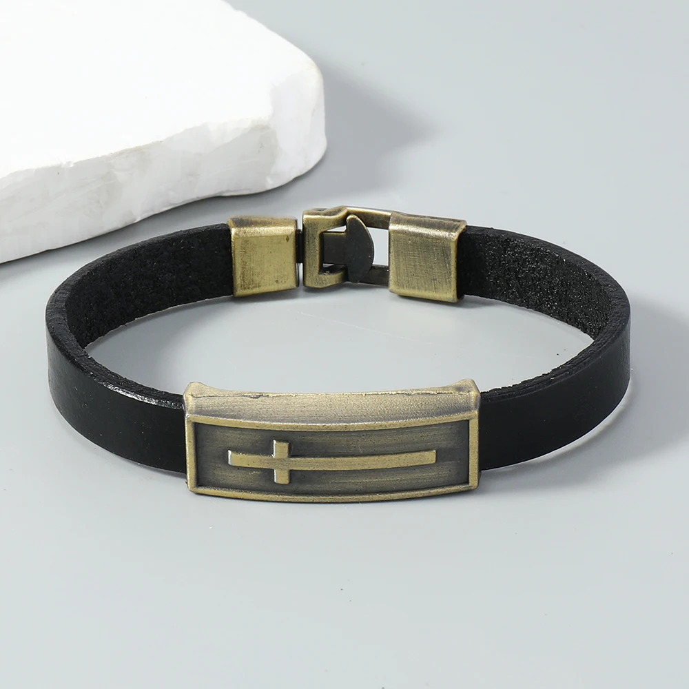 1 Piece Cross bangle vintage leather bracelet for men