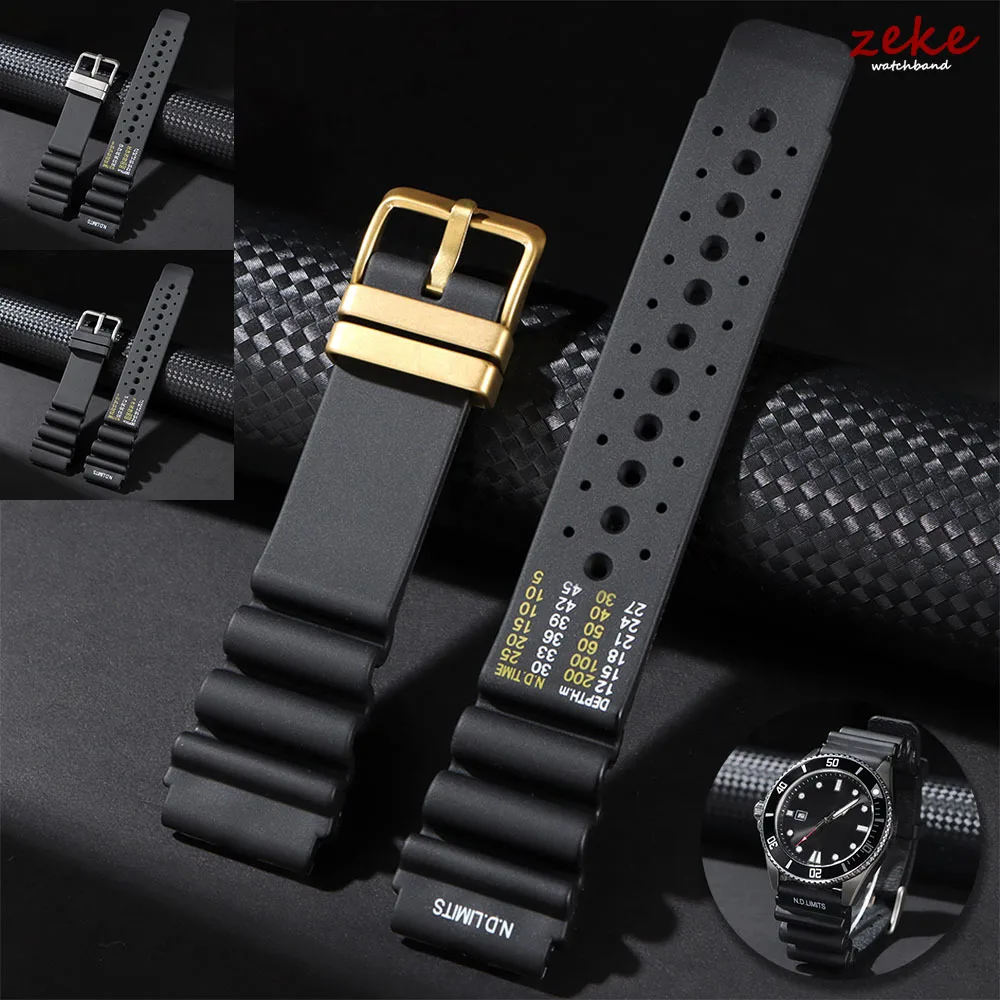 ND Limits Diver Silicone Rubber Strap 20mm 22mm 24mm Watch Band for Seiko for Citizen for Water Ghost Men Breathable Diving Belt