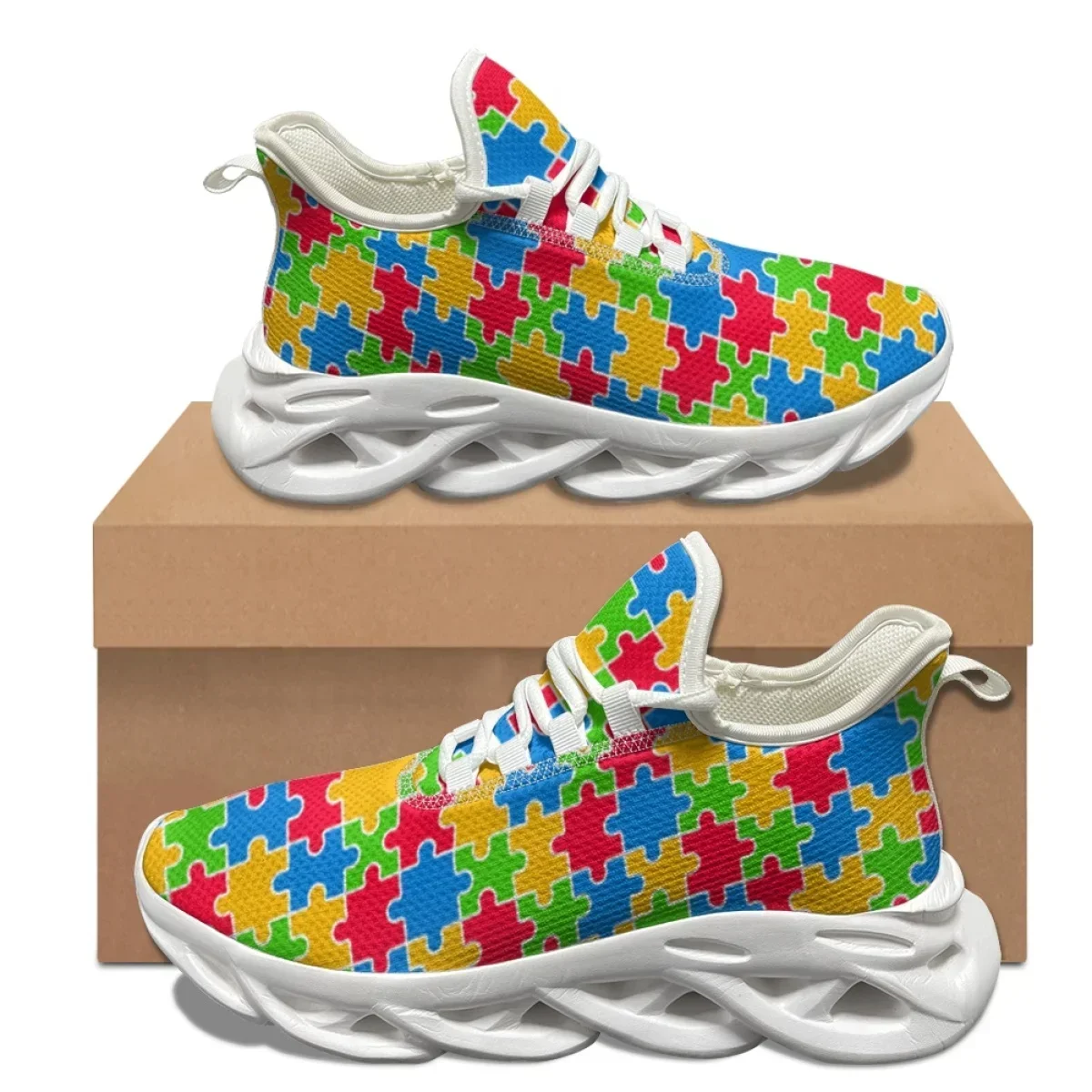 

New Fashion Sneakers For Women Autism Awareness Patterns Colorful Puzzle Print Outdoor Running Shoes Comfort Fitness Sports Shoe