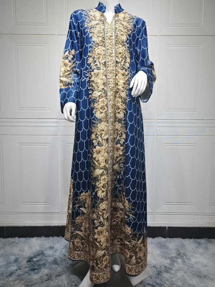 

Kaftan Luxury Woman Evening Dress 2025 Ramadan Moroccan Jacquard Abaya Dubai Beaded Bright Line Decoration