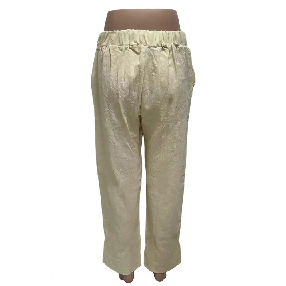 

Long Trousers Stylish Women's High Waist Straight Leg Pants with Pockets for Casual Streetwear Elastic Waistband Loose Fit Solid