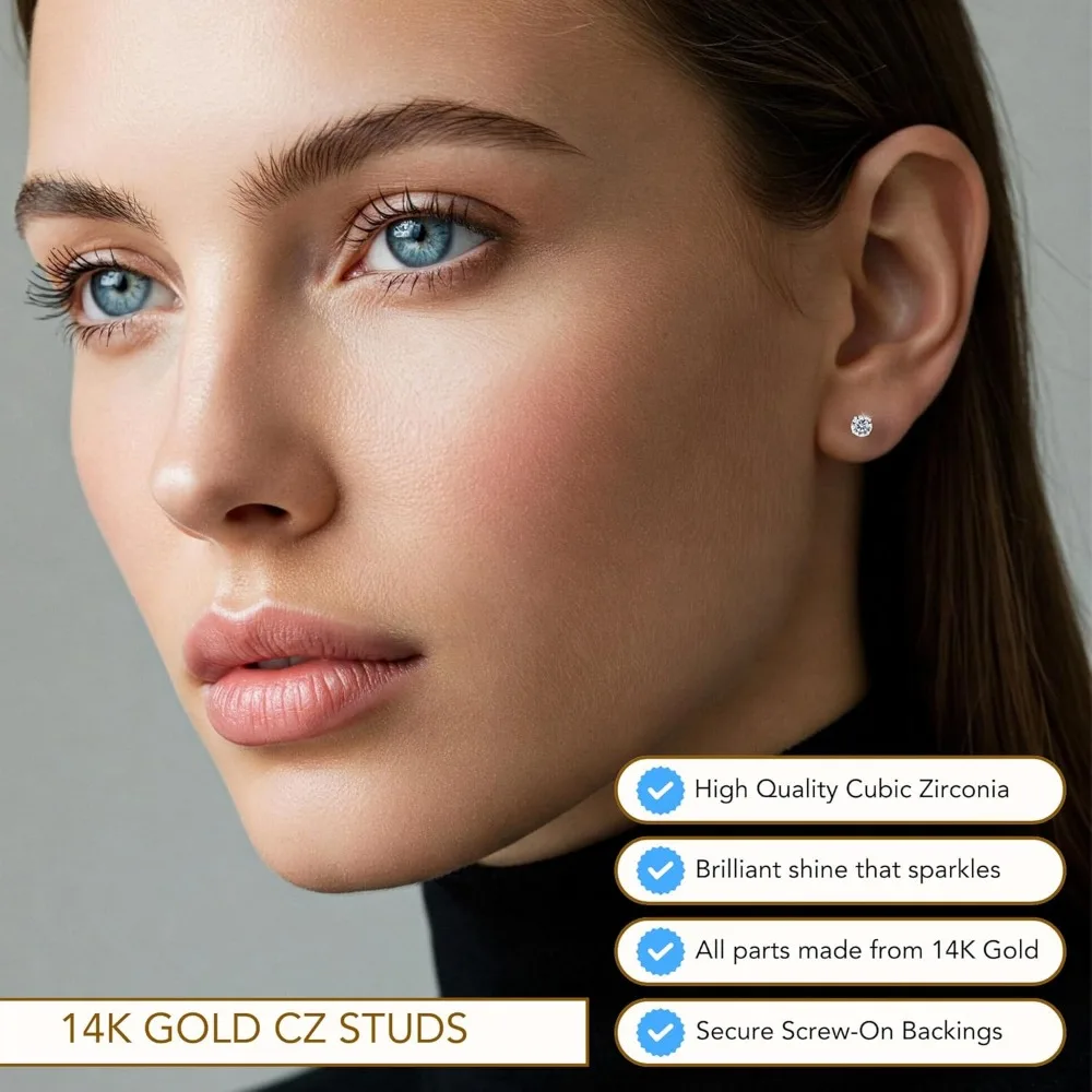 أقراط دائرية من الزركونيا المكعبة تشيكوسلوفاكيا سوليتير بتصميم آمن لخلف المسمار لارتداء طويل الأمد