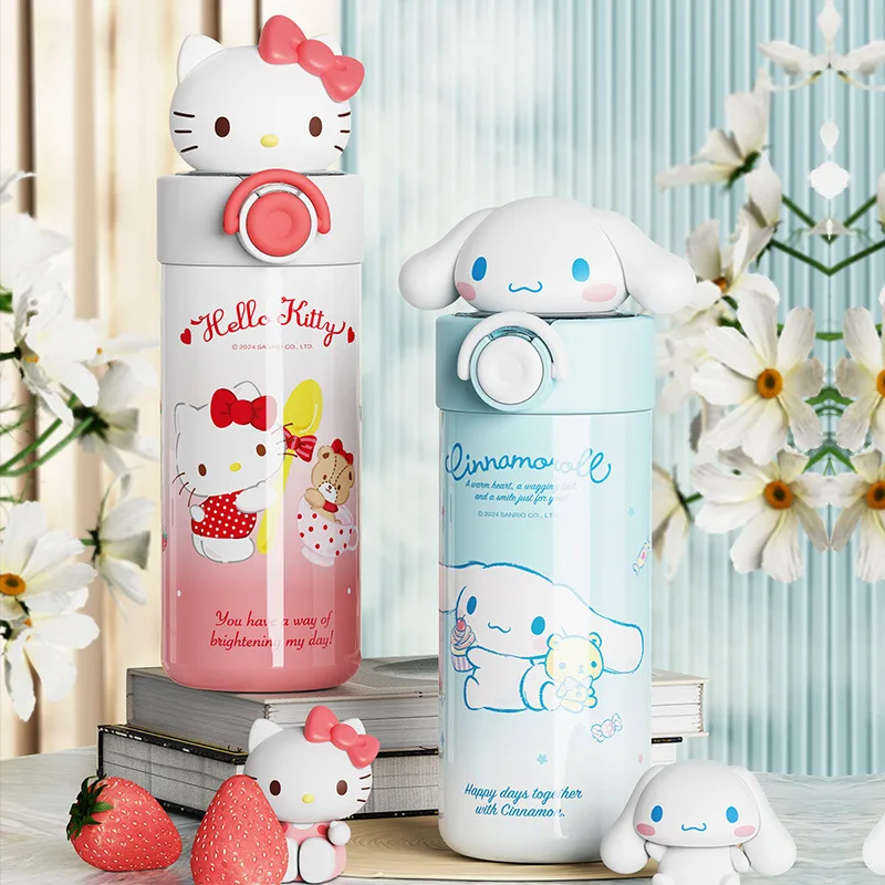 Соломенный термос Sanrio/Kuromi/Hello Kitty/Cinnamoroll/изолированная бутылка из нержавеющей стали, детская дорожная кружка для девочек, рождественский подарок
