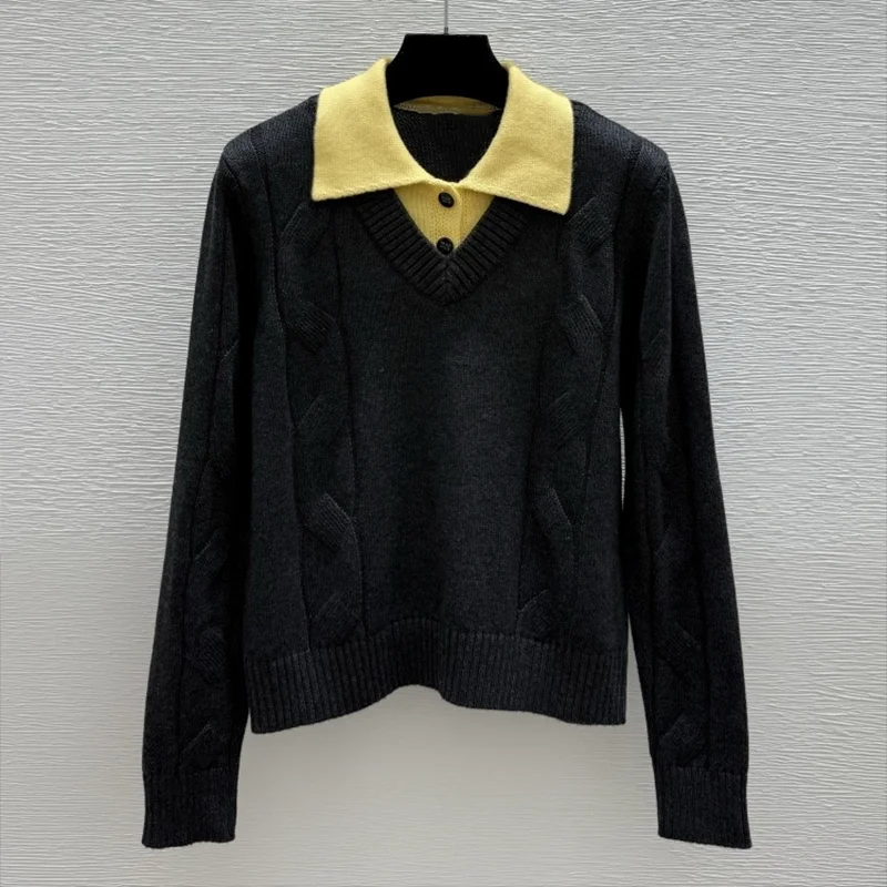 

High-quality college-style multi-color polo-necked embroidered women's sweater/top fashionable pullover 251102139