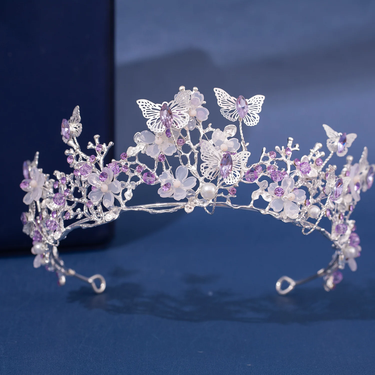 Handmade Bridal Pearl Rhinestone Crown, Tiara Butterfly Floral Crown, Wedding Gift, Floral Design Handmade Crown Hair Accessorie image 6