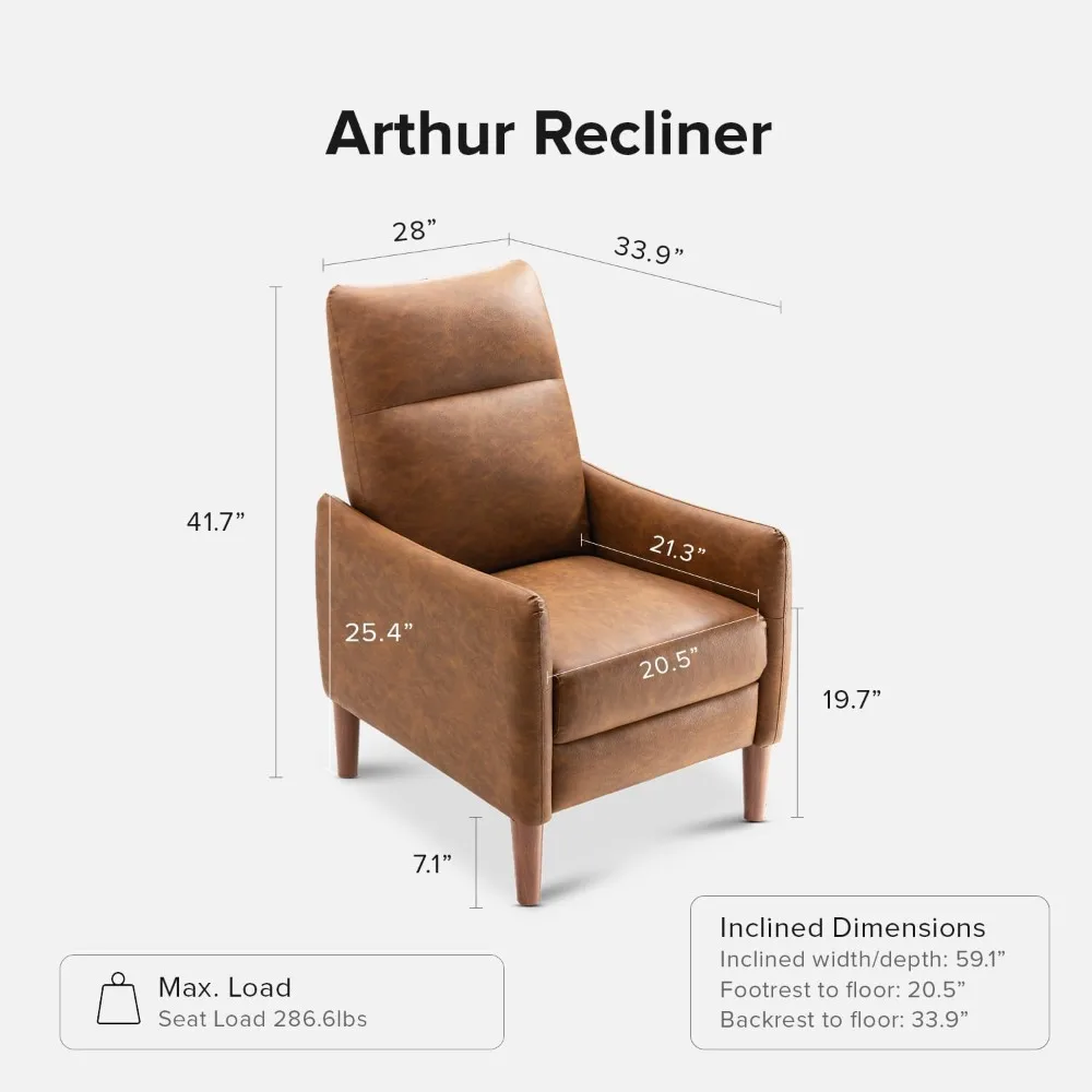 Arthur Recliner Chair with 3 Positions, Accent Chair, Mid Century Modern Reading Chair, High Back Padded Support Comfy Sleeper